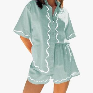 Mint Green Button-Up Shirt and Shorts Set
